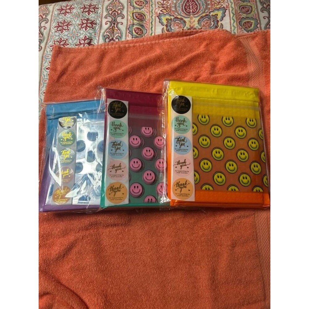 15 pack multi ombré matte bubble mailers with stickers and smiley face bags
